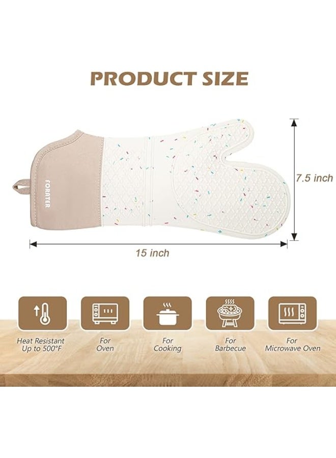 1 Pair of extra Long Silicone Oven Mitts - Heat Resistant up to 500°F, Waterproof and Non-Slip Oven Gloves with Soft Quilted Liner - Perfect for BBQ, Cooking, Baking, and Grilling - Image 2